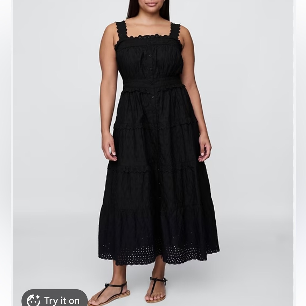 Gap X Doen Black Midi Sundress with Eyelet Trim - Women size M NEW
